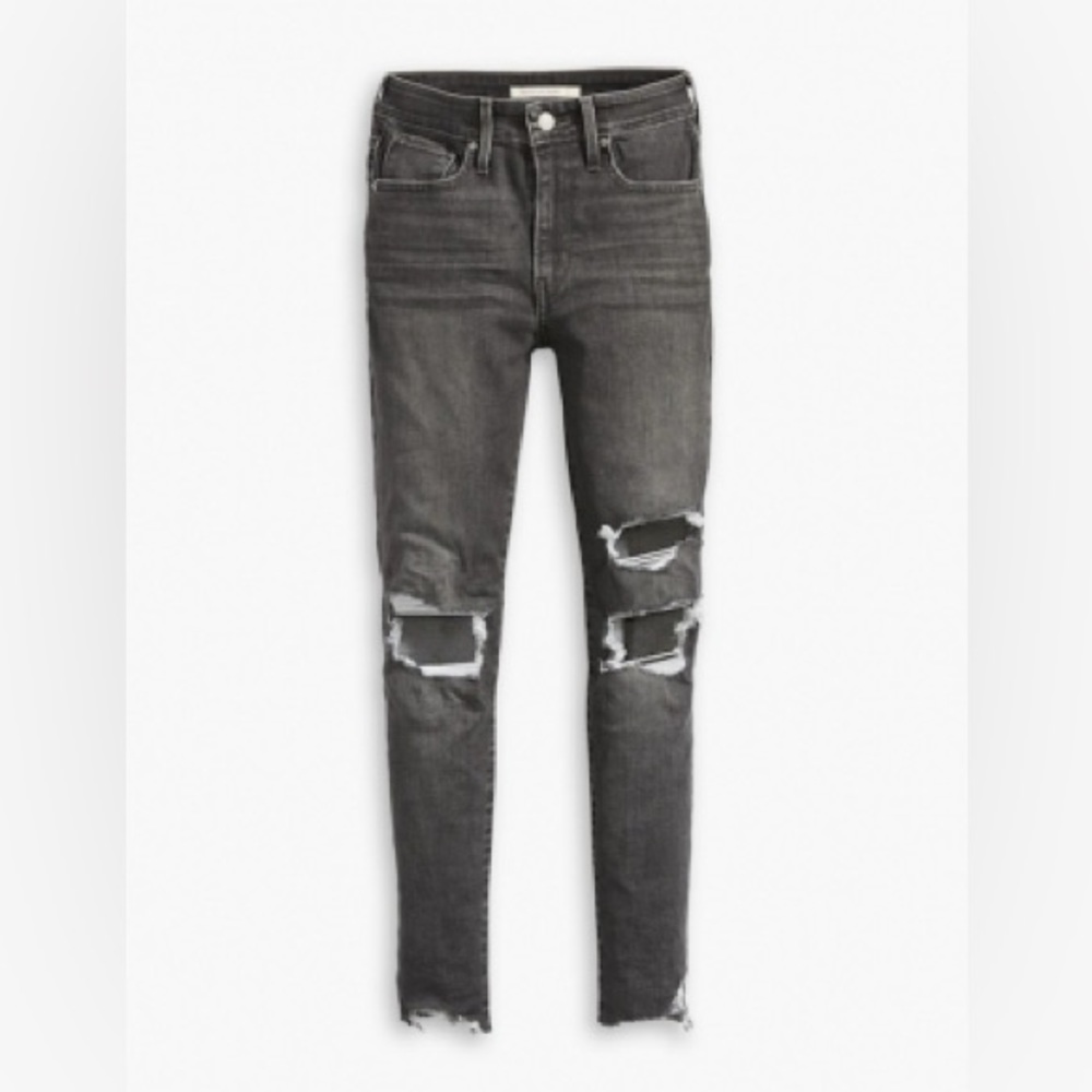 Levi 721 High Rise Skinny sz 27 grey wash distressed raw hem EUC